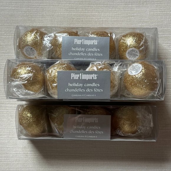 Brand  New Pier 1 Imports Votive Ball Candles - 2" Gold Glitter 4 Candles a Pack - Picture 4 of 5